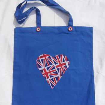 Cotton Eco Shopping Bag with Union Jack Heart Applique Design - various colours